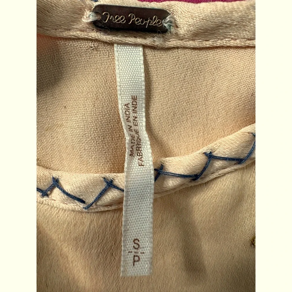 FREE PEOPLE Womens Peach Cami Tassel Embroidered Crop Tank Top Sz S Boho Girly